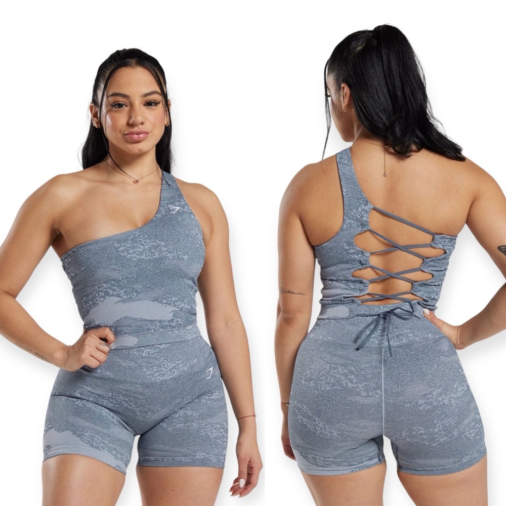 Gymshark Adapt Camouflage One-Shoulder Gray  Crop Top Tank Size Medium